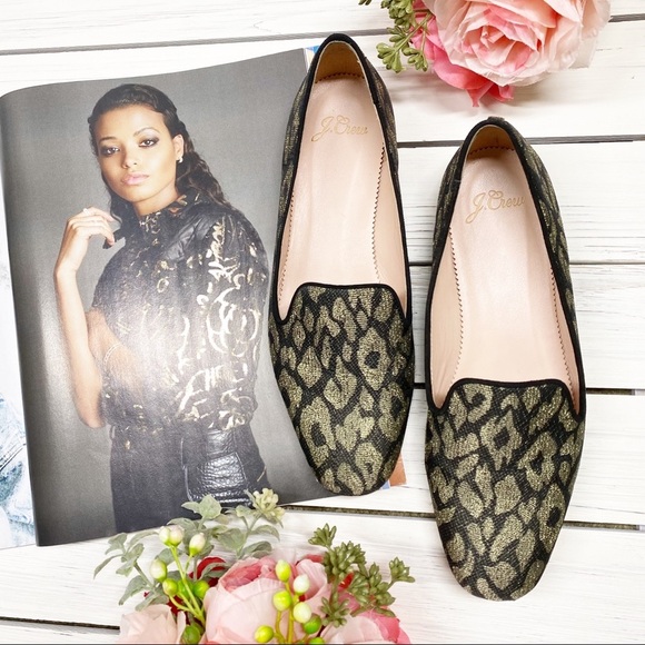 J. Crew Shoes - J. Crew Metallic Leopard Jacquard Smoking Flat Loafers Shoes 6.5